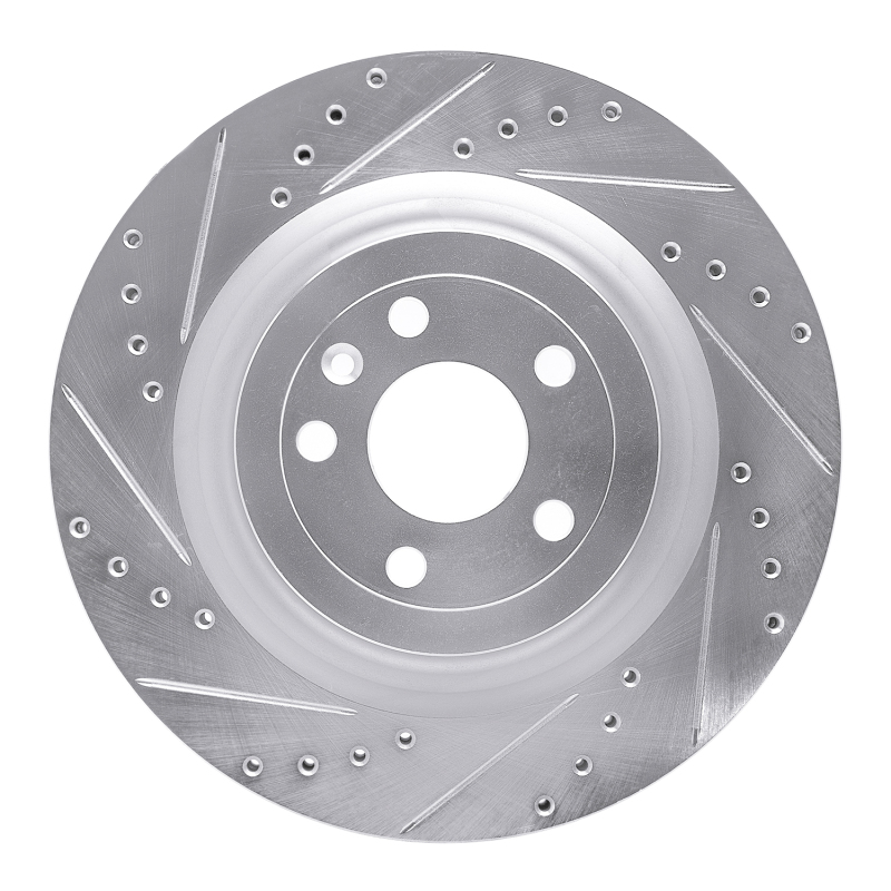 Ford Police Interceptor Utility Brake Rotor (1) - Front Left - R1 Concepts - Drilled & Slotted - Silver - `13-`19